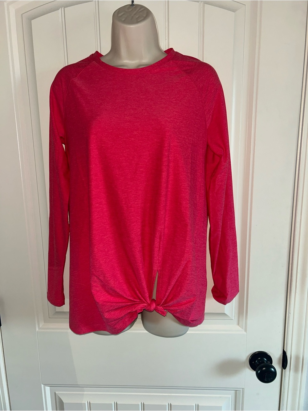 NEW We Wander We Flex Long Sleeve Knot-Front Top in Hot Pink Sz S